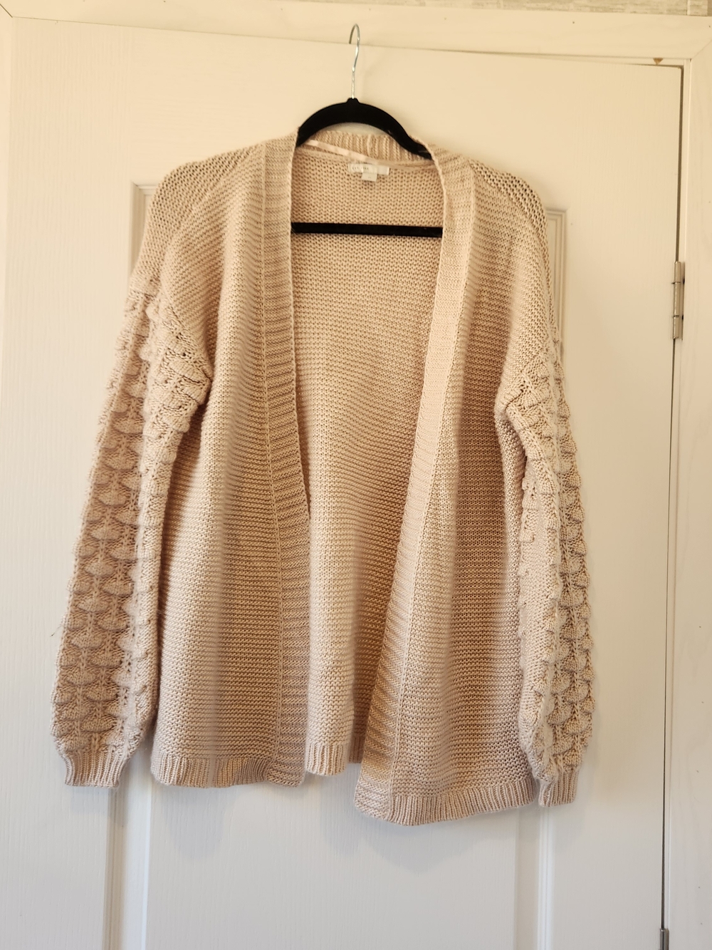 Cato Cream Open-Front Textured Sleeve Cardigan S Euc